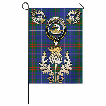 Edmonstone Tartan Garden Flag with Golden Regal Scottish Thistle Emblem - Tartan Vibes Clothing