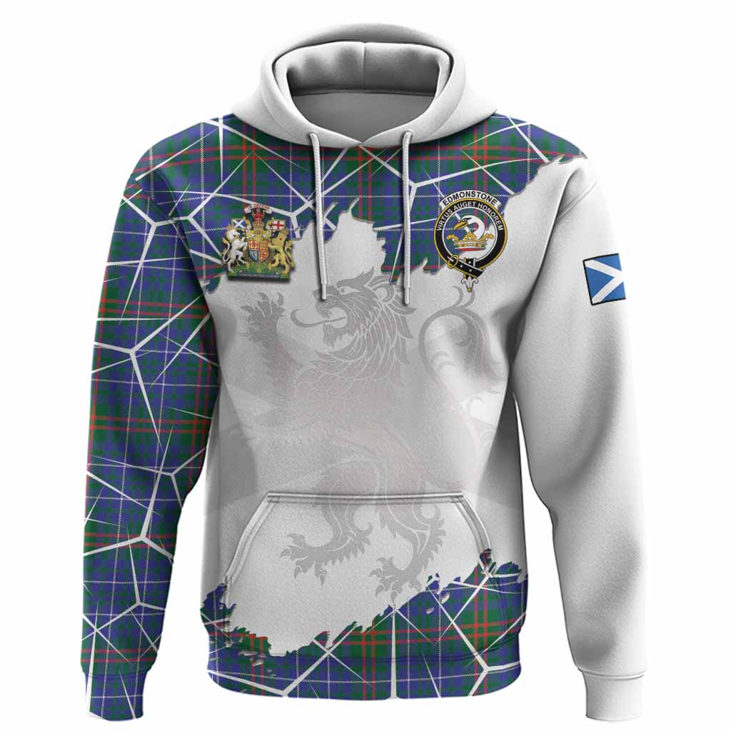 Edmonstone Tartan Hoodie with Family Crest and Lion Rampant Grunge Style