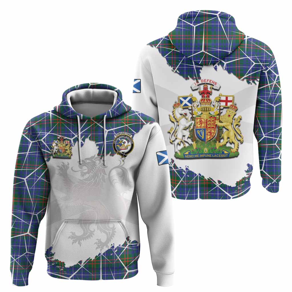 Edmonstone Tartan Hoodie with Family Crest and Lion Rampant Grunge Style