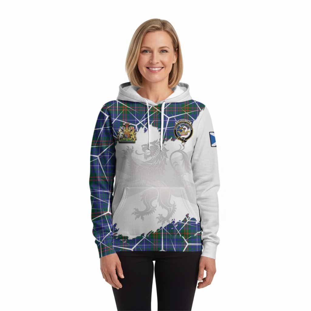Edmonstone Tartan Hoodie with Family Crest and Lion Rampant Grunge Style