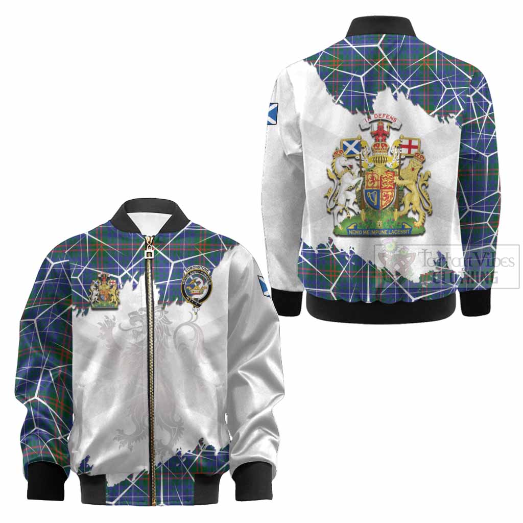 Edmonstone Tartan Kid Bomber Jacket with Family Crest and Lion Rampant Grunge Style