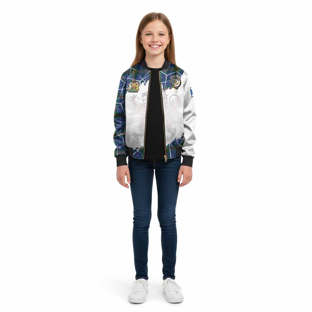 Edmonstone Tartan Kid Bomber Jacket with Family Crest and Lion Rampant Grunge Style