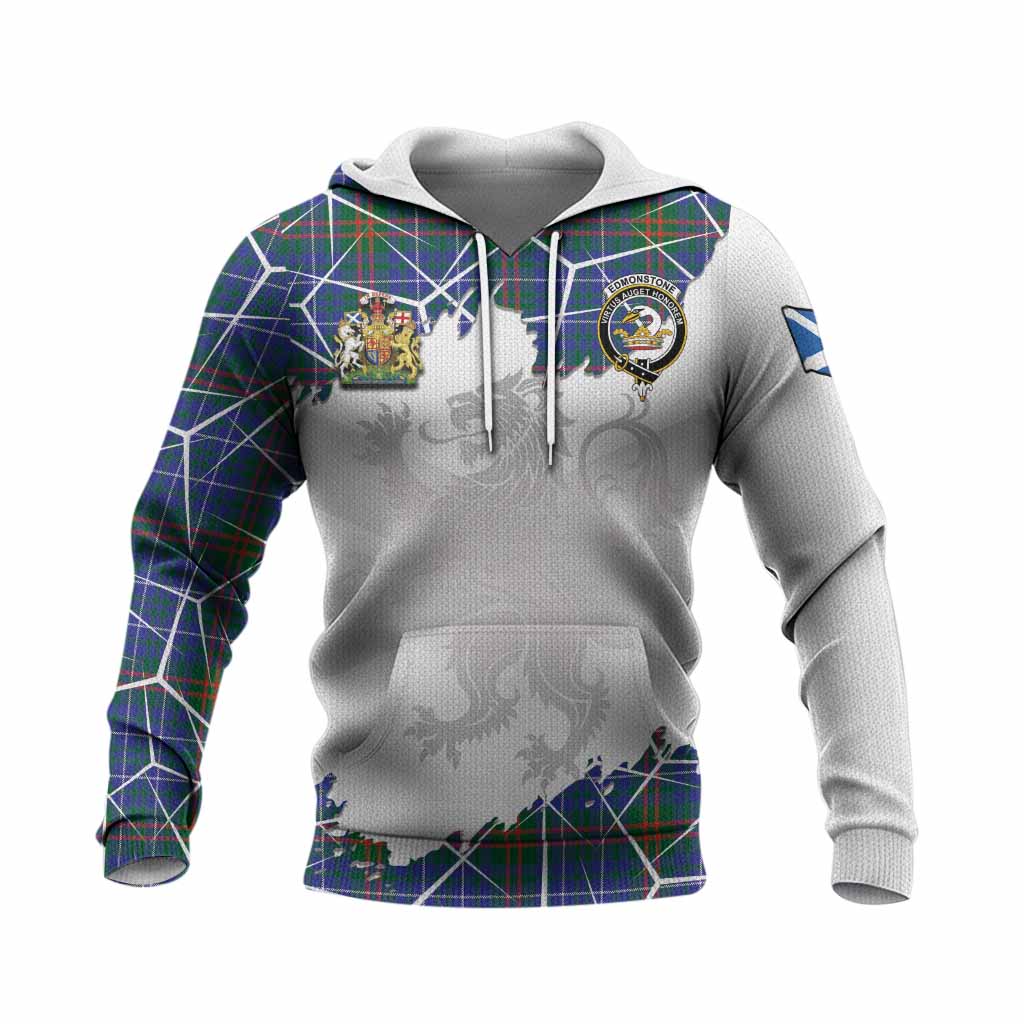 Edmonstone Tartan Knitted Hoodie with Family Crest and Lion Rampant Grunge Style