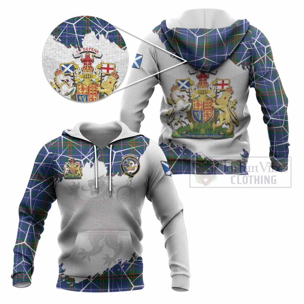 Edmonstone Tartan Knitted Hoodie with Family Crest and Lion Rampant Grunge Style