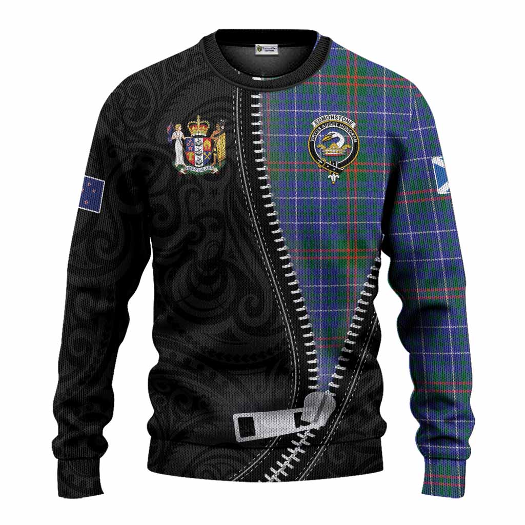 Edmonstone Tartan Knitted Sweater New Zealand Pattern Unique Zipper Stylized