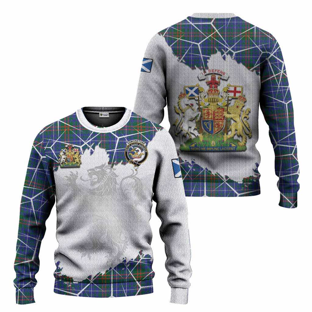 Edmonstone Tartan Knitted Sweater with Family Crest and Lion Rampant Grunge Style