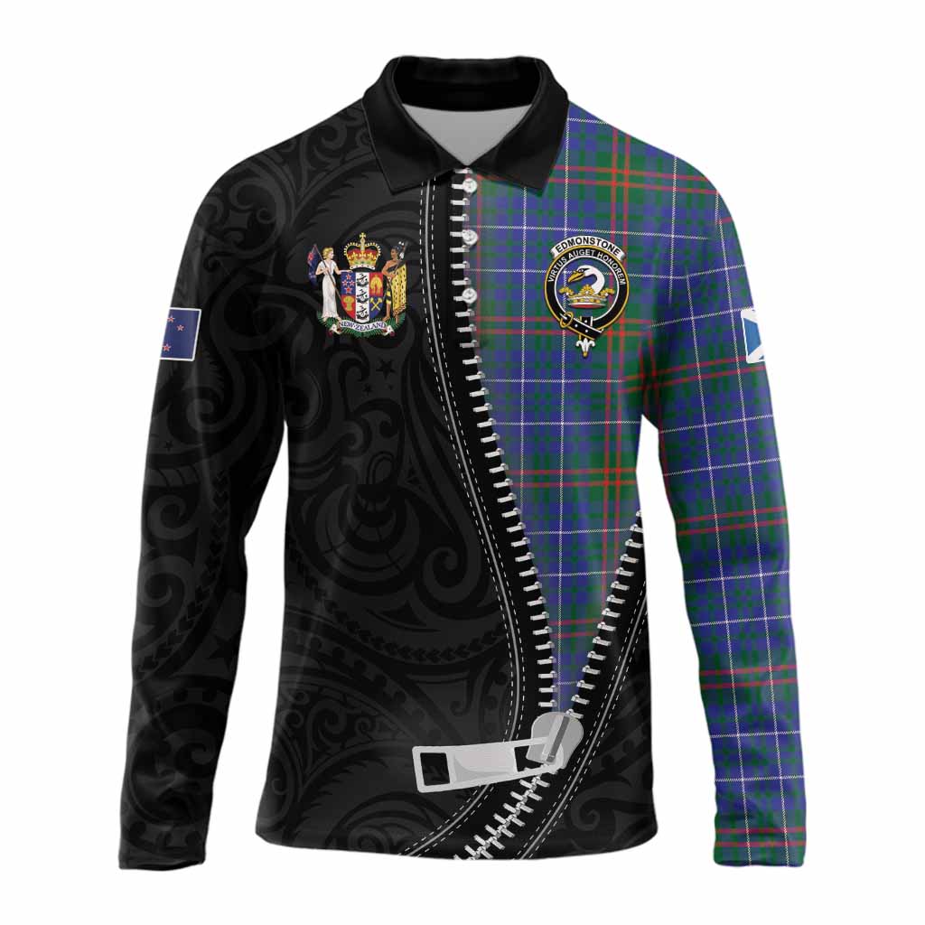 Edmonstone Tartan Long Sleeve Polo Shirt New Zealand Pattern Unique Zipper Stylized