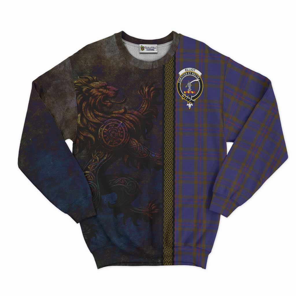 Tartan Vibes Clothing Elliot Tartan Family Crest Sweatshirt Alba Gu Brath Be Brave Lion Ancient Style
