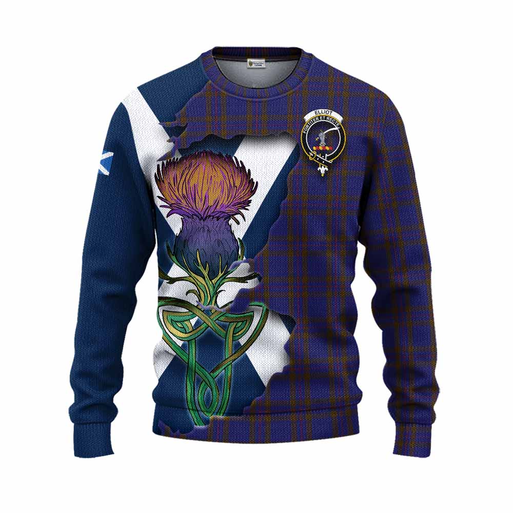 Tartan Vibes Clothing Elliot Tartan Family Crest Knitted Sweater Scottish Thistle Celtic Inspired