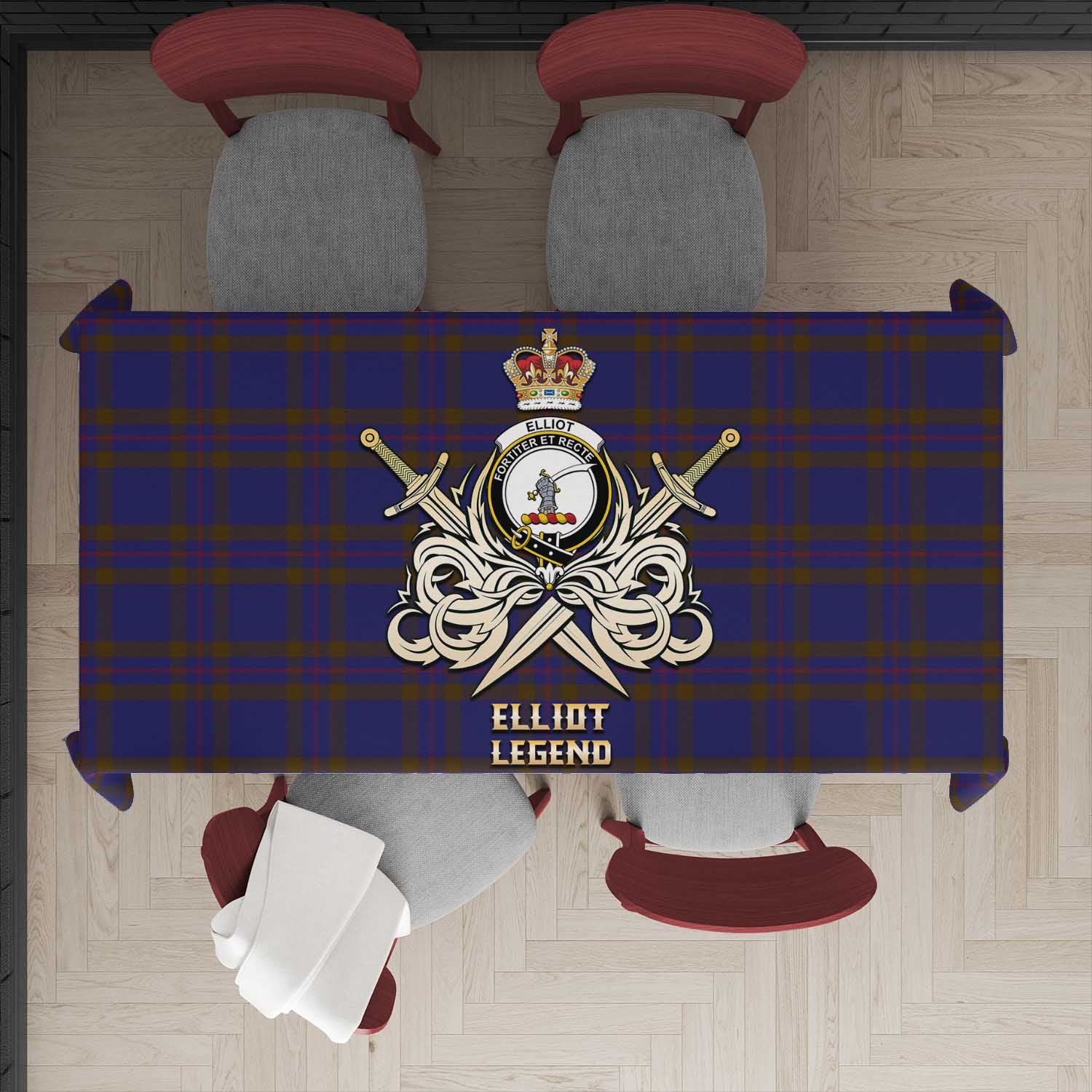 Tartan Vibes Clothing Elliot Tartan Tablecloth with Clan Crest and the Golden Sword of Courageous Legacy