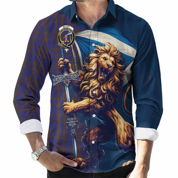 Elliot Tartan Family Crest Long Sleeve Button Shirt with Scottish Majestic Lion