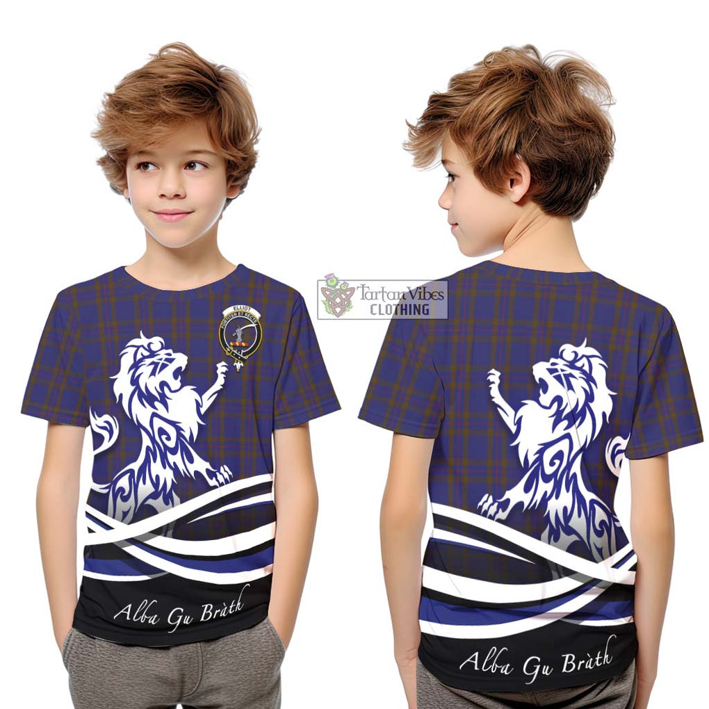 Elliot Tartan Kid T-Shirt with Alba Gu Brath Regal Lion Emblem Youth XL Size14 - Tartanvibesclothing Shop