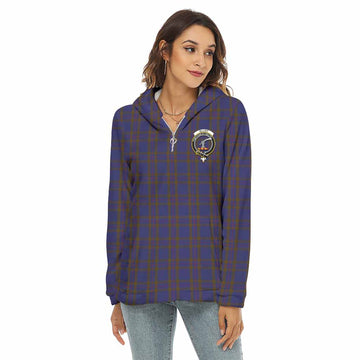 Elliot Tartan Women's Borg Fleece Hoodie with Half Zip with Family Crest