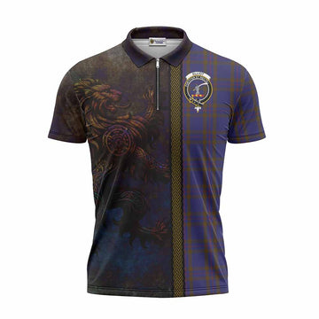 Elliot Tartan Family Crest Zipper Polo Shirt Alba Gu Brath Be Brave Lion Ancient Style