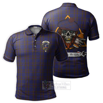 Tartan Vibes Clothing Elliot Tartan Polo Shirt with Family Crest and Bearded Skull Holding Bottles of Whiskey