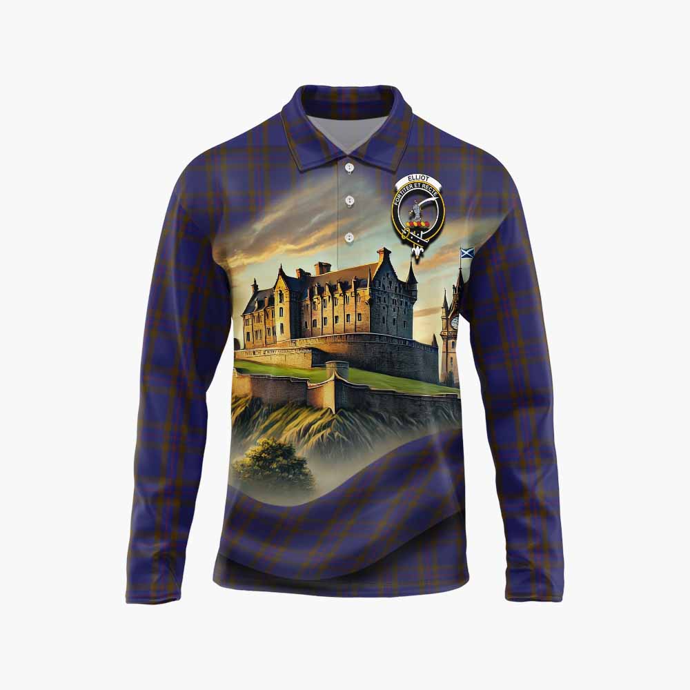 Tartan Vibes Clothing Elliot Tartan Family Crest Long Sleeve Polo Shirt with Scottish Ancient Castle Style