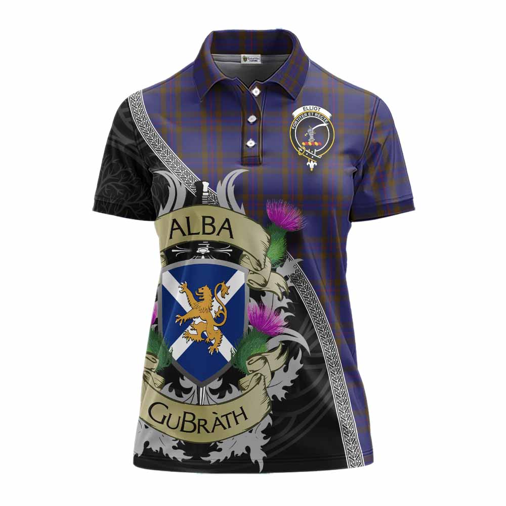 Tartan Vibes Clothing Elliot Tartan Family Crest Women's Polo Shirt Lion Rampant Royal Thistle Shield Celtic Inspired