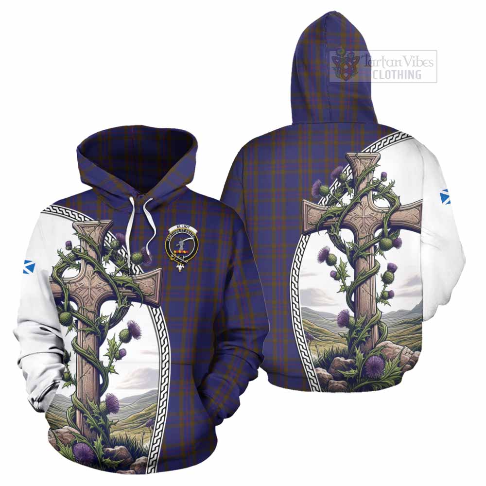 Tartan Vibes Clothing Elliot Tartan Hoodie with Family Crest and St. Andrew's Cross Accented by Thistle Vines