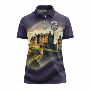 Elliot Tartan Family Crest Women's Polo Shirt with Scottish Ancient Castle Style