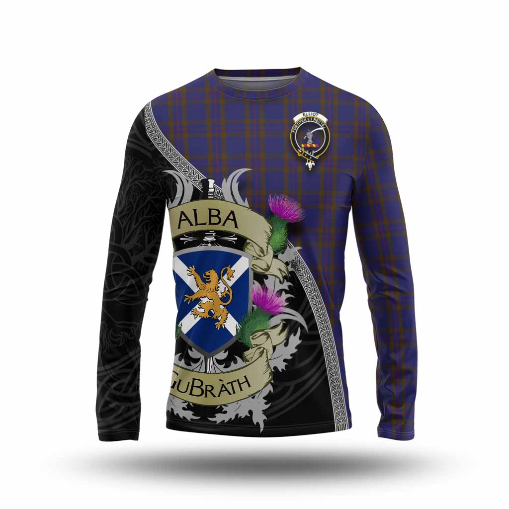 Tartan Vibes Clothing Elliot Tartan Family Crest Long Sleeve T-Shirt Lion Rampant Royal Thistle Shield Celtic Inspired