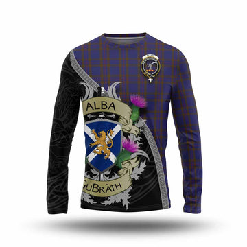 Elliot Tartan Family Crest Long Sleeve T-Shirt Lion Rampant Royal Thistle Shield Celtic Inspired