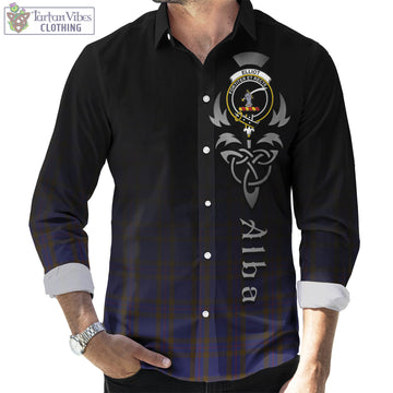 Elliot Tartan Long Sleeve Button Up Featuring Alba Gu Brath Family Crest Celtic Inspired