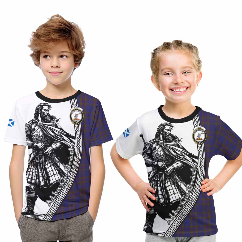 Elliot Tartan Clan Crest Kid T-Shirt with Highlander Warrior Celtic Style