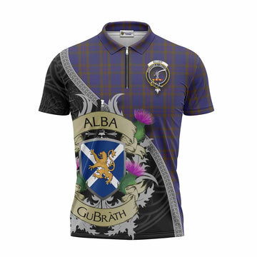 Elliot Tartan Family Crest Zipper Polo Shirt Lion Rampant Royal Thistle Shield Celtic Inspired