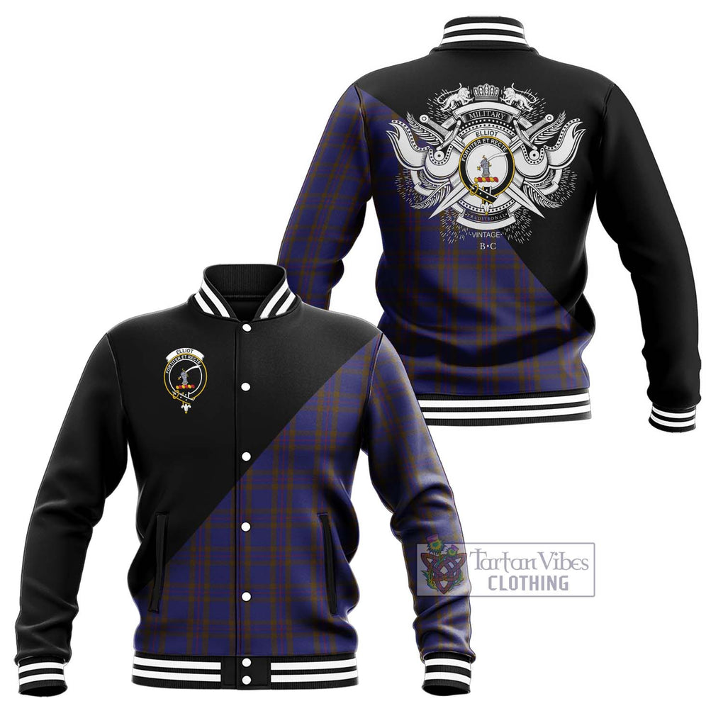 Elliot Tartan Baseball Jacket with Family Crest and Military Logo Style Unisex - Tartanvibesclothing Shop