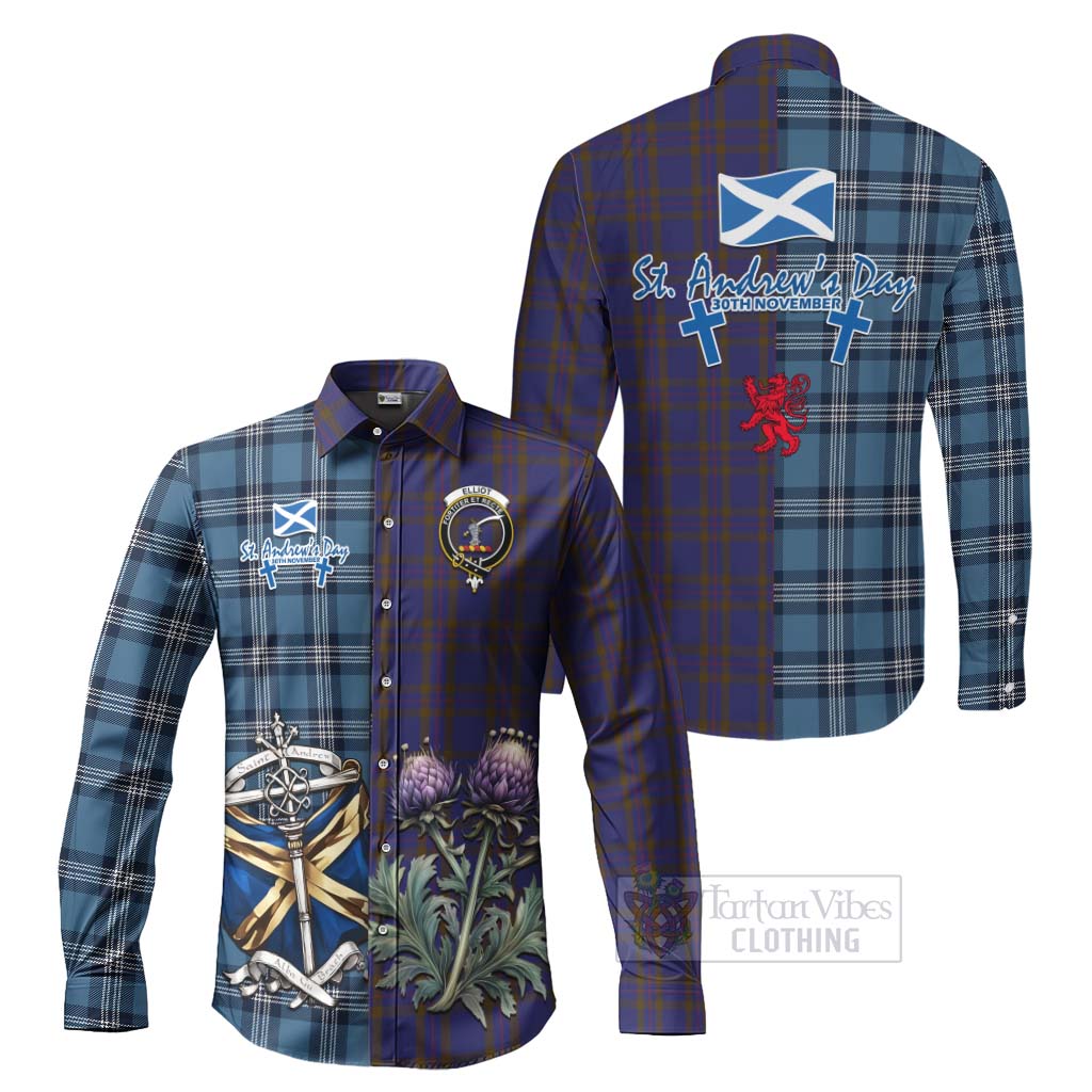 Tartan Vibes Clothing Elliot Tartan Long Sleeve Button Shirt Happy St. Andrew's Day Half Tartan Style