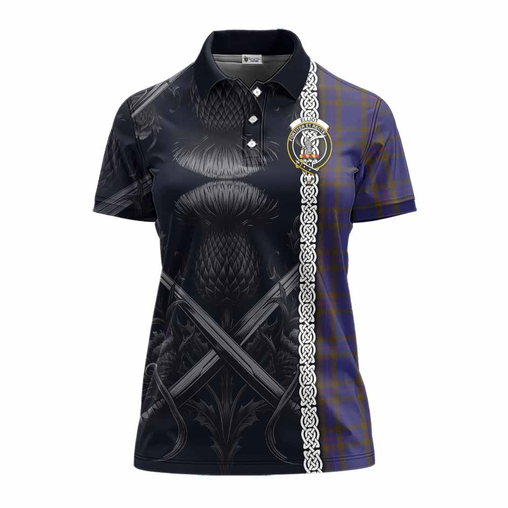 Tartan Vibes Clothing Elliot Tartan Women's Polo Shirt with Family Crest Cross Sword Thistle Celtic Vibes