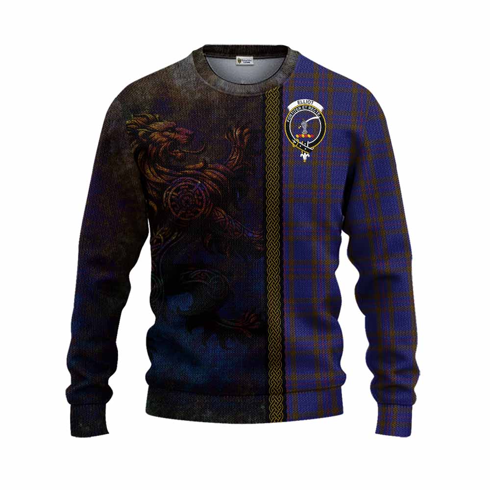 Tartan Vibes Clothing Elliot Tartan Family Crest Knitted Sweater Alba Gu Brath Be Brave Lion Ancient Style