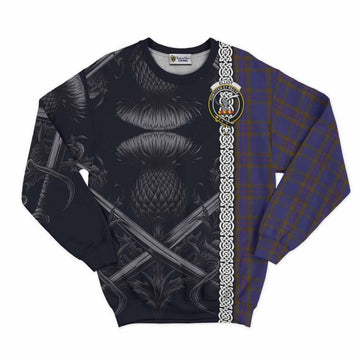 Tartan Vibes Clothing Elliot Tartan Sweatshirt with Family Crest Cross Sword Thistle Celtic Vibes