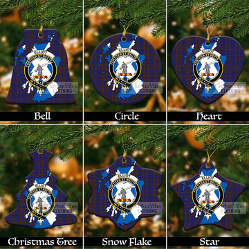 Elliot Tartan Christmas Ceramic Ornaments with Family Crest and Scotland Map