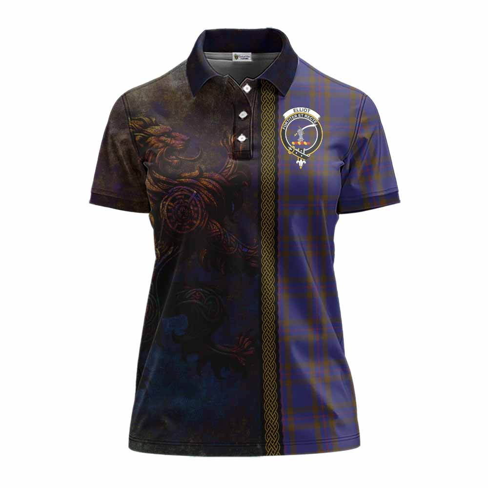 Tartan Vibes Clothing Elliot Tartan Family Crest Women's Polo Shirt Alba Gu Brath Be Brave Lion Ancient Style