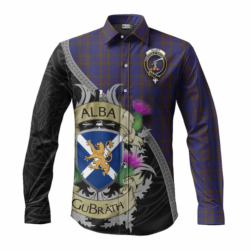 Tartan Vibes Clothing Elliot Tartan Family Crest Long Sleeve Button Shirt Lion Rampant Royal Thistle Shield Celtic Inspired