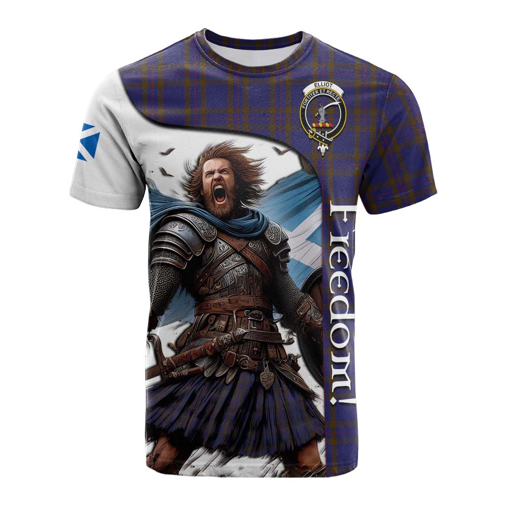Tartan Vibes Clothing Elliot Crest Tartan Cotton T-shirt Inspired by the Freedom of Scottish Warrior