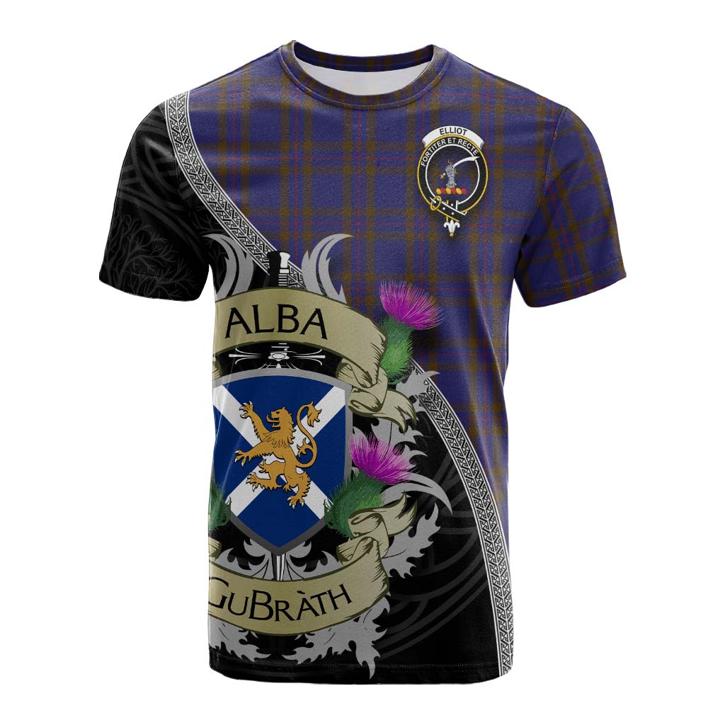 Tartan Vibes Clothing Elliot Tartan Family Crest Cotton T-shirt Lion Rampant Royal Thistle Shield Celtic Inspired