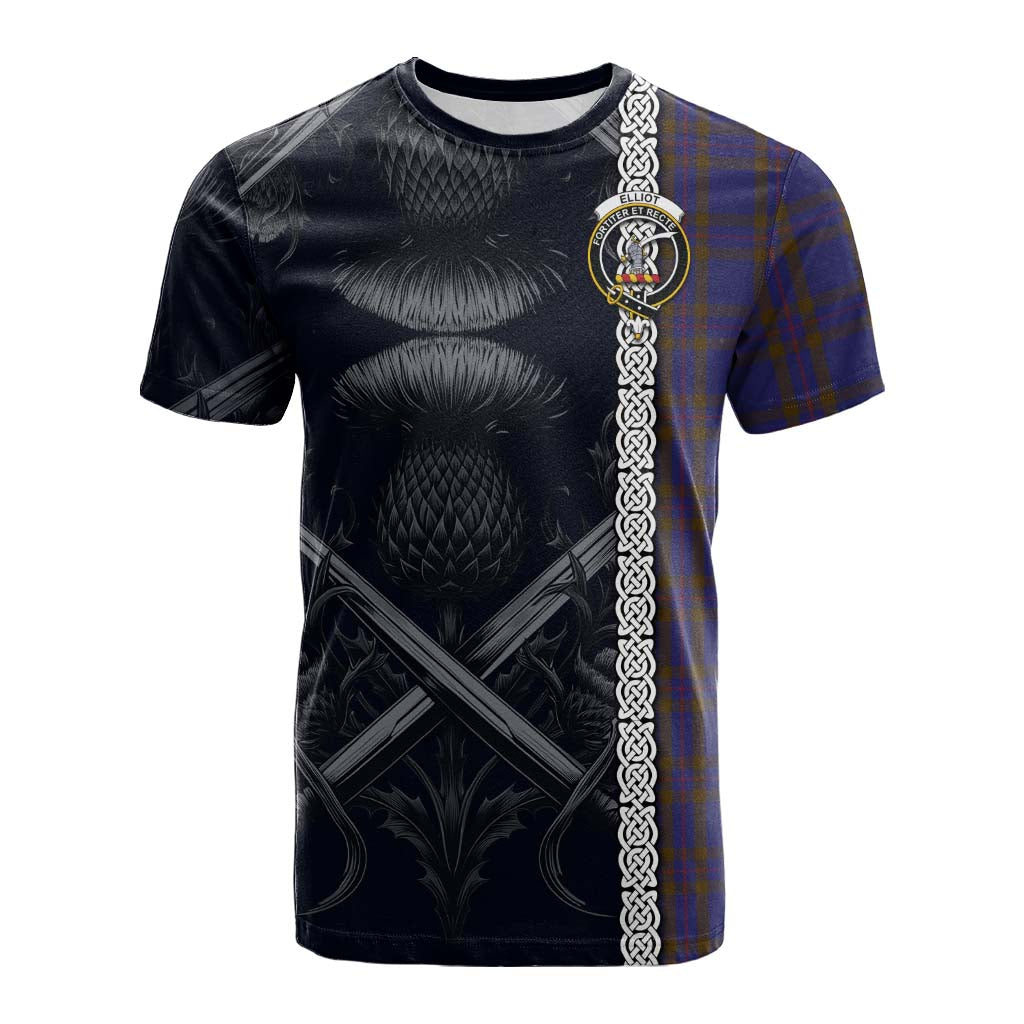 Tartan Vibes Clothing Elliot Tartan Cotton T-shirt with Family Crest Cross Sword Thistle Celtic Vibes