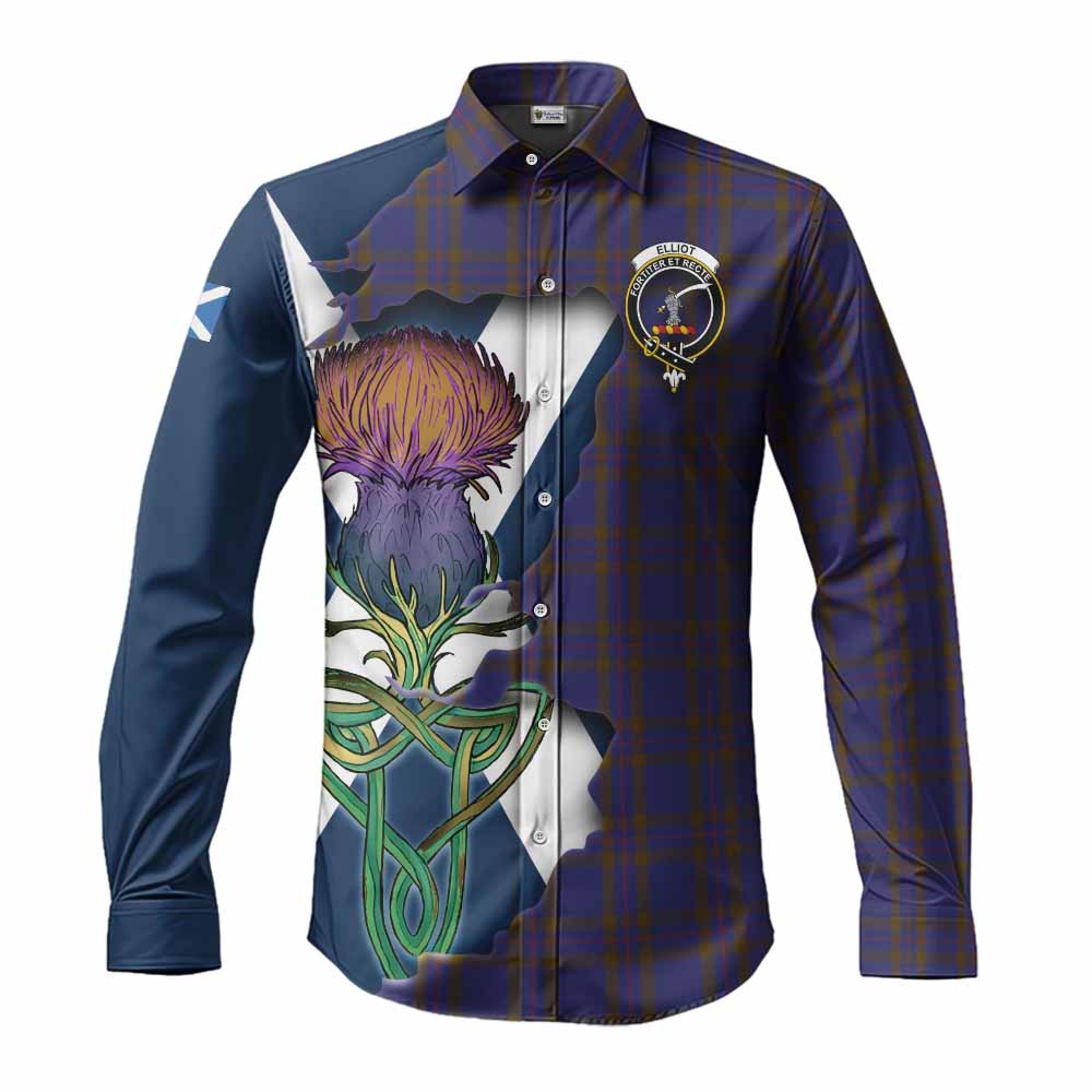 Tartan Vibes Clothing Elliot Tartan Family Crest Long Sleeve Button Shirt Scottish Thistle Celtic Inspired