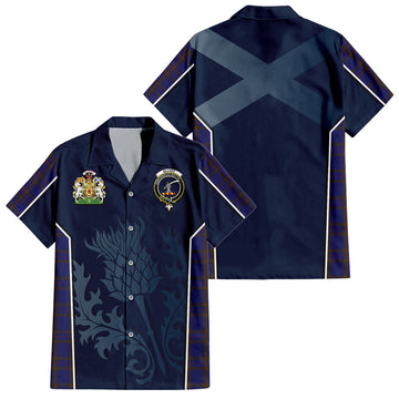 Elliot Tartan Short Sleeve Button Up Shirt with Family Crest and Scottish Thistle Vibes Sport Style