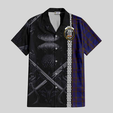 Tartan Vibes Clothing Elliot Tartan Short Sleeve Button Shirt with Family Crest Cross Sword Thistle Celtic Vibes