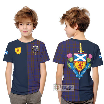 Tartan Vibes Clothing Elliot Tartan Kid T-Shirt with Scottish Lion Royal Arm Half Style
