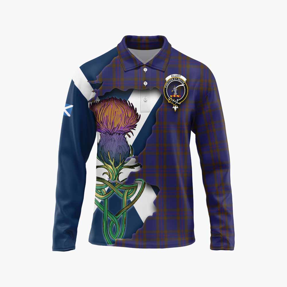 Tartan Vibes Clothing Elliot Tartan Family Crest Long Sleeve Polo Shirt Scottish Thistle Celtic Inspired