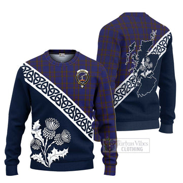 Tartan Vibes Clothing Elliot Tartan Knitted Sweater Featuring Thistle and Scotland Map