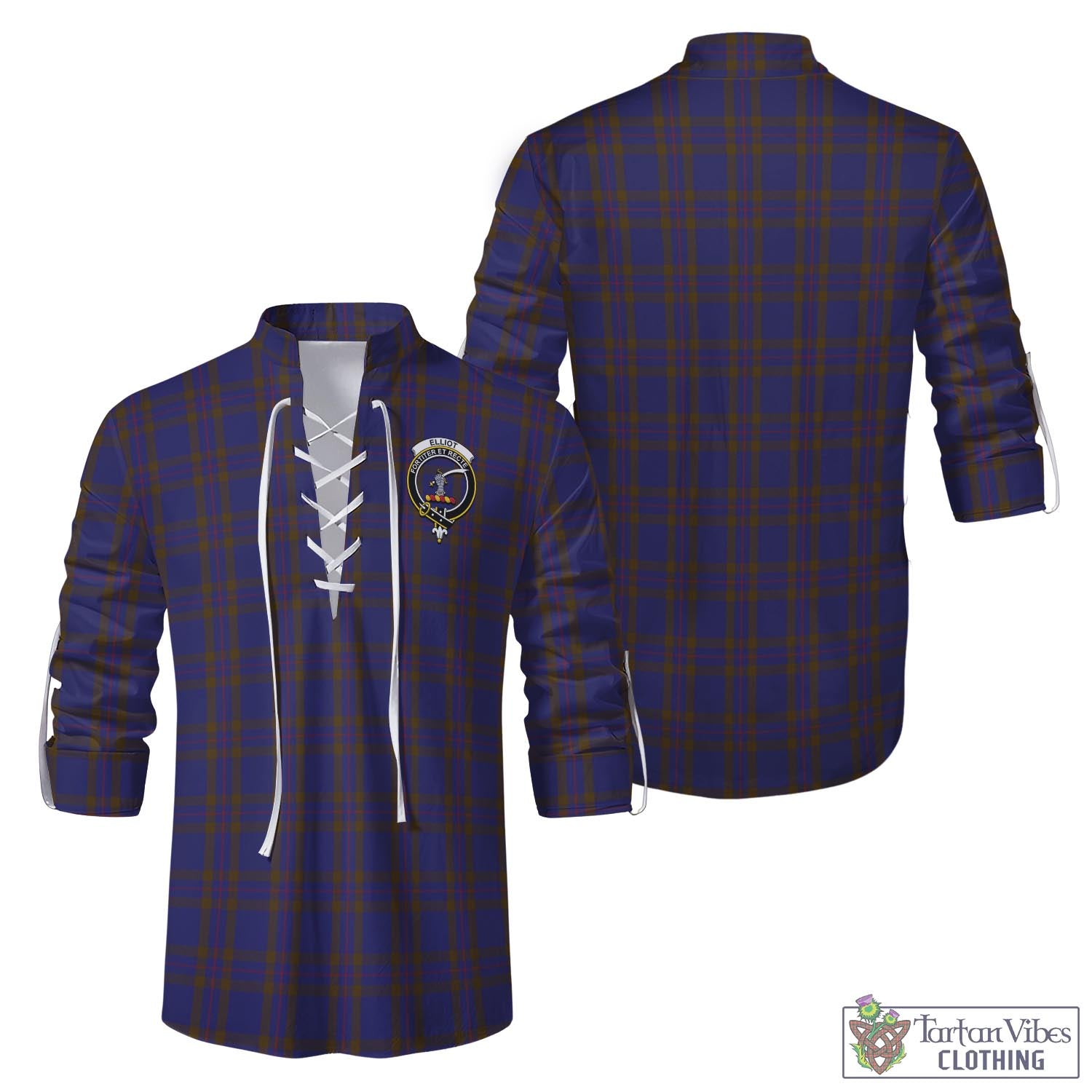 Tartan Vibes Clothing Elliot Tartan Men's Scottish Traditional Jacobite Ghillie Kilt Shirt with Family Crest