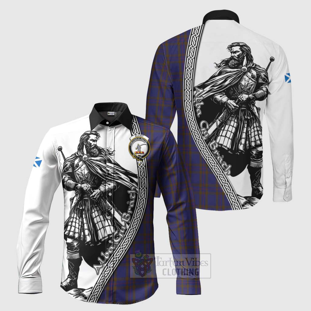 Tartan Vibes Clothing Elliot Tartan Clan Crest Long Sleeve Button Shirt with Highlander Warrior Celtic Style