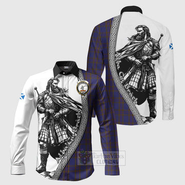 Elliot Tartan Clan Crest Long Sleeve Button Shirt with Highlander Warrior Celtic Style