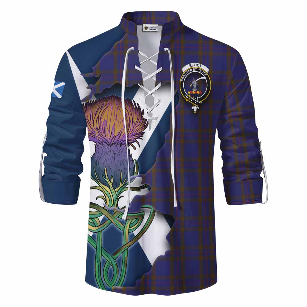 Tartan Vibes Clothing Elliot Tartan Family Crest Ghillie Kilt Shirt Scottish Thistle Celtic Inspired