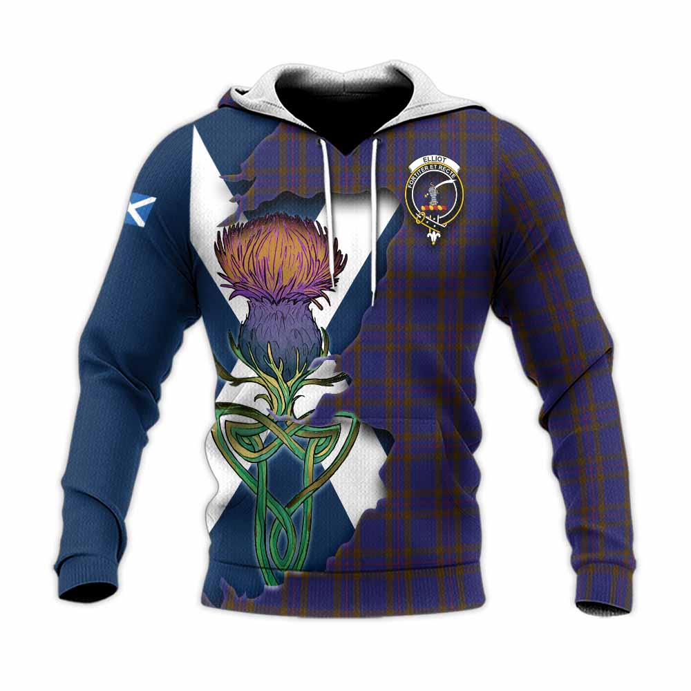 Tartan Vibes Clothing Elliot Tartan Family Crest Knitted Hoodie Scottish Thistle Celtic Inspired